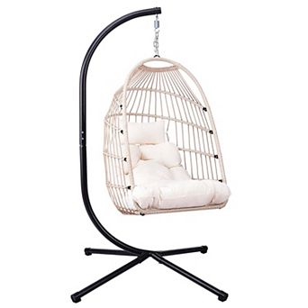Durable Folding Egg Chair with Stand and Adjustable Chain
