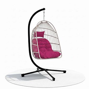 Durable Folding Egg Chair with Stand and Adjustable Chain
