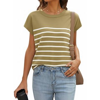 Women's Cap Sleeve Striped Knit Top