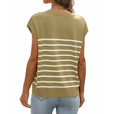 Women's Cap Sleeve Striped Knit Top