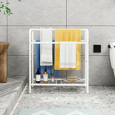 3 Tier Metal Towel Rack, Freestanding Towel Holder for Bathroom, Display Rack with Storage