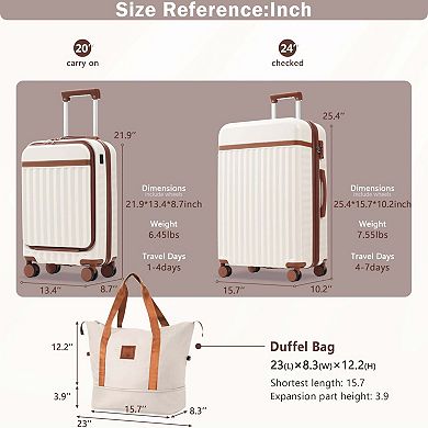 3-Piece ABS Luggage Set with USB and Expandable Case