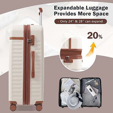 3-Piece ABS Luggage Set with USB and Expandable Case