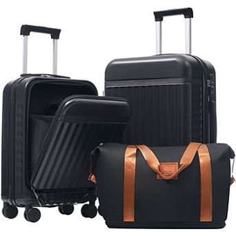 3 pc ABS Luggage Set with USB and Expandable Case
