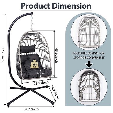 Durable Folding Egg Chair with Stand and Adjustable Chain