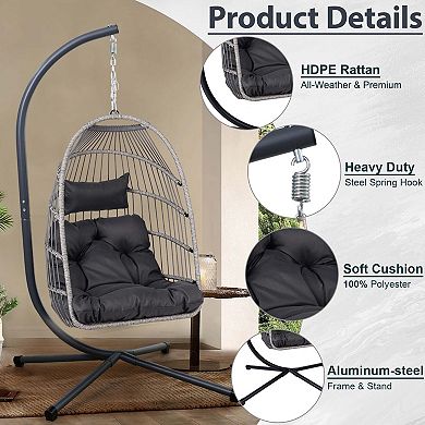 Durable Folding Egg Chair with Stand and Adjustable Chain