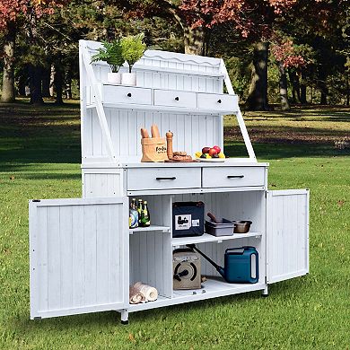 Farmhouse Potting Bench with Storage Drawers