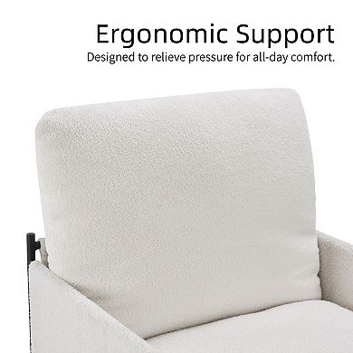 Modern Accent Chair, Comfy Chair with Removable Cushion, Vanity Chair with Wood Armrests, White