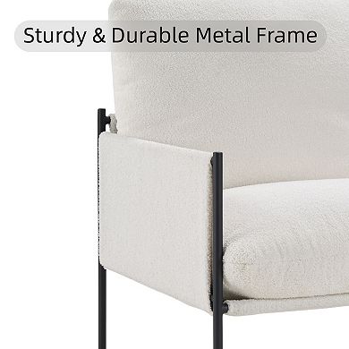 Modern Accent Chair, Comfy Chair with Removable Cushion, Vanity Chair with Wood Armrests, White