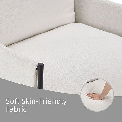 Modern Accent Chair, Comfy Chair with Removable Cushion, Vanity Chair with Wood Armrests, White