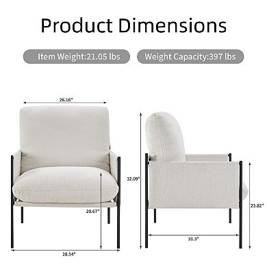 Modern Accent Chair, Comfy Chair with Removable Cushion, Vanity Chair with Wood Armrests, White