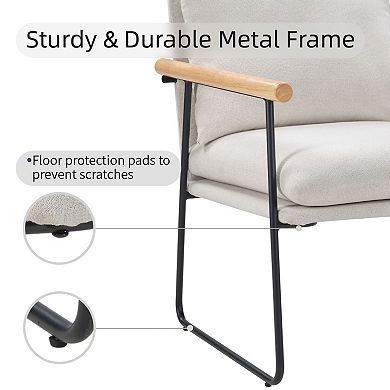 Modern Accent Chair, Comfy Chair with Removable Cushion, Vanity Chair with Wood Armrests, White