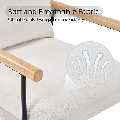 Modern Accent Chair, Comfy Chair with Removable Cushion, Vanity Chair with Wood Armrests, White