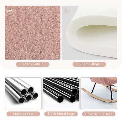 Teddy Fabric Leisure Rocking Chair With Adjustable Footstool,Nursery Rocking Chair, High Backrest