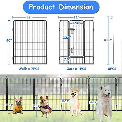 8-Panel Foldable Dog Playpen with Stakes