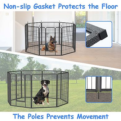 8-Panel Foldable Dog Playpen with Stakes