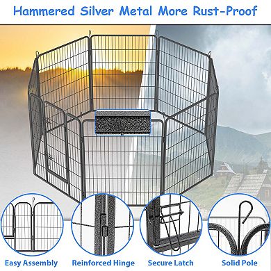 8-Panel Foldable Dog Playpen with Stakes