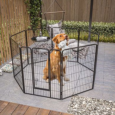 8-Panel Foldable Dog Playpen with Stakes