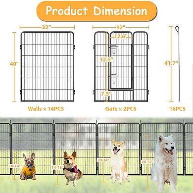 16-Panel Foldable Pet Playpen with Ground Stakes