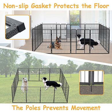16-Panel Foldable Pet Playpen with Ground Stakes