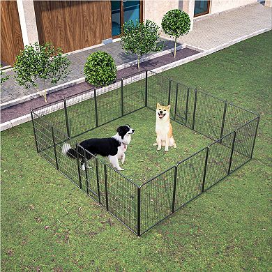 16-Panel Foldable Pet Playpen with Ground Stakes