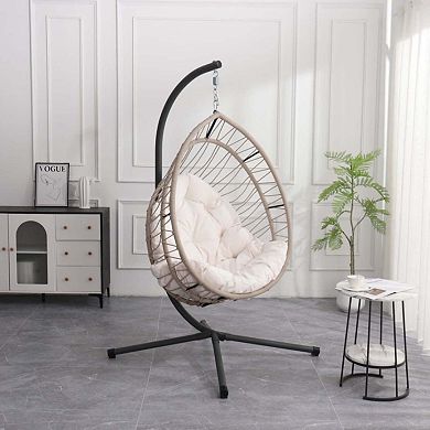 Comfortable Hanging Egg Chair with Sturdy Frame and Cushions