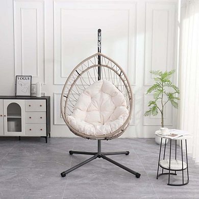 Comfortable Hanging Egg Chair with Sturdy Frame and Cushions