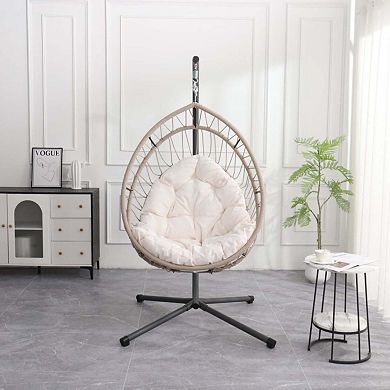 Comfortable Hanging Egg Chair with Sturdy Frame and Cushions