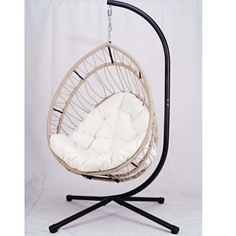 Comfortable Hanging Egg Chair with Sturdy Frame and Cushions