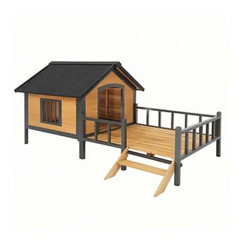 Durable Metal-Frame Dog House with Porch