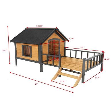 Durable Metal-Frame Dog House with Porch