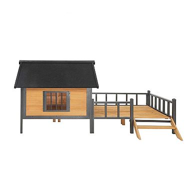 Durable Metal-Frame Dog House with Porch