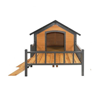 Durable Metal-Frame Dog House with Porch