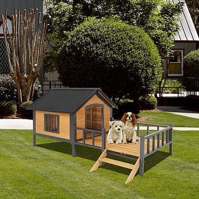Durable Metal-Frame Dog House with Porch