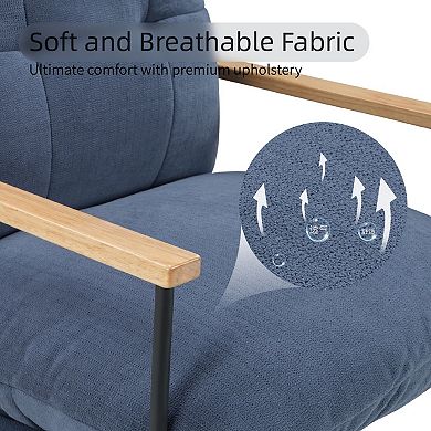 Modern Accent Chair, Comfy Chair with Removable Cushion, Vanity Chair with Wood Armrests, Blue