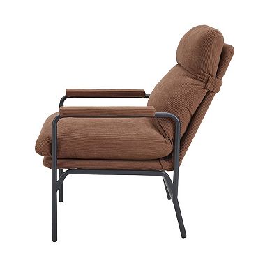Modern Accent Chair, Reclining Chair with Adjustable Backrest, Corduroy Chair with Metal Frame,Brown