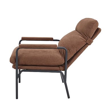 Modern Accent Chair, Reclining Chair with Adjustable Backrest, Corduroy Chair with Metal Frame,Brown
