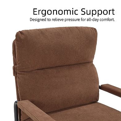 Modern Accent Chair, Reclining Chair with Adjustable Backrest, Corduroy Chair with Metal Frame,Brown