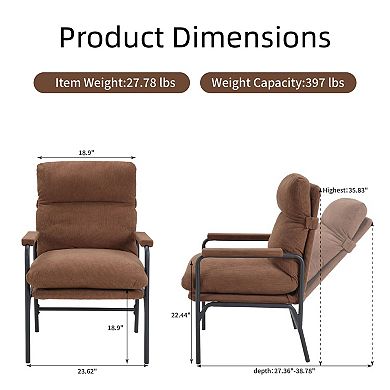 Modern Accent Chair, Reclining Chair with Adjustable Backrest, Corduroy Chair with Metal Frame,Brown