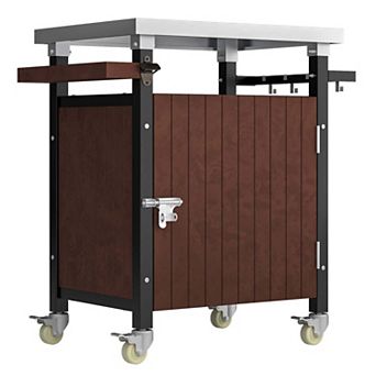Mobile Grill Cart with Prep Table and Storage