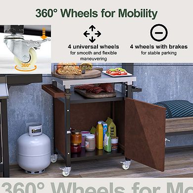 Mobile Grill Cart with Prep Table and Storage