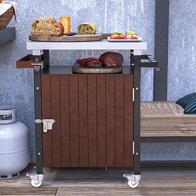 Mobile Grill Cart with Prep Table and Storage