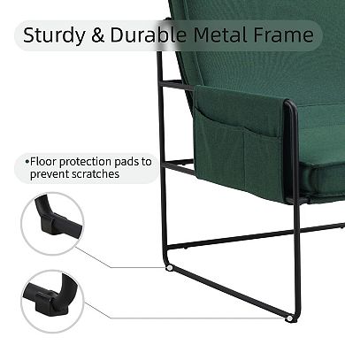 Sling Accent Chair, Comfy Chair with Removable Cushion, Vanity Chair, with Storage Bag, Green