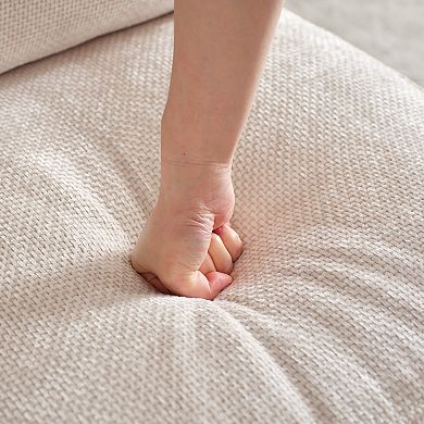 Mid Century Modern Accent Chairs,Linen Fabric Arm Chair with Wood Armrests,Upholstered Leisure,White