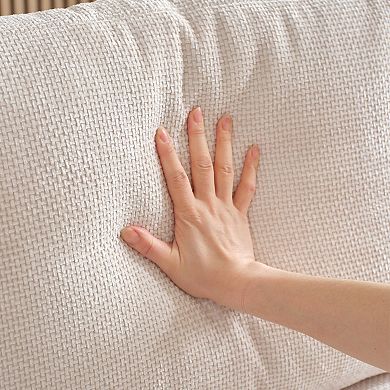 Mid Century Modern Accent Chairs,Linen Fabric Arm Chair with Wood Armrests,Upholstered Leisure,White