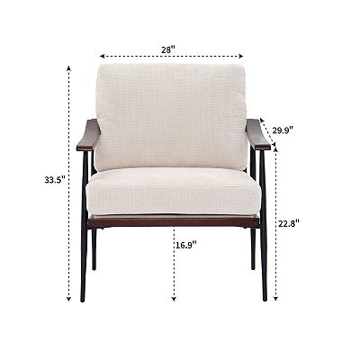 Mid Century Modern Accent Chairs,Linen Fabric Arm Chair with Wood Armrests,Upholstered Leisure,White