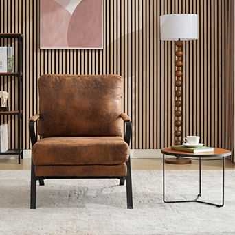 Mid-Century Modern Chair Upholstered Lounge Arm Chair with Iron Frame and Thicker Cushion, Brown