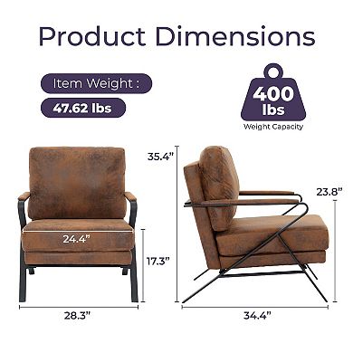 Mid-Century Modern Chair Upholstered Lounge Arm Chair with Iron Frame and Thicker Cushion, Brown