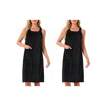 2 Packs Women's Bath Robe Sleeveless Soft Lightweight Bathrobes Cute Knee Length Robe with Pockets