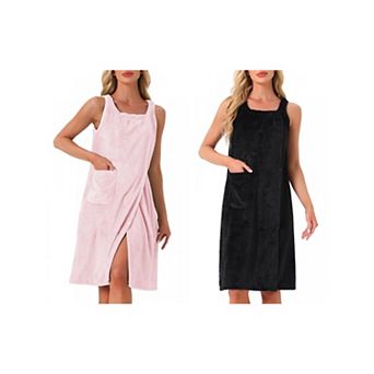 2 Packs Women's Bath Robe Sleeveless Soft Lightweight Bathrobes Cute Knee Length Robe with Pockets